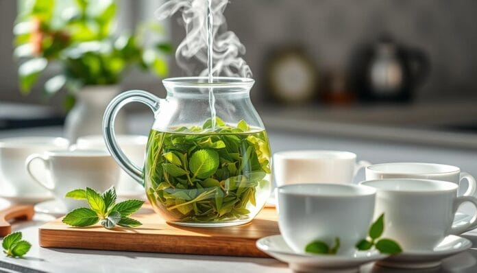 green tea brewed with hot water